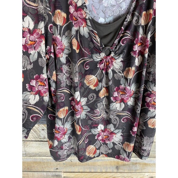 Croft & Barrow Women's Plus Sz 3X Floral Print Layered Look 3/4 Sleeve Top - Picture 4 of 11